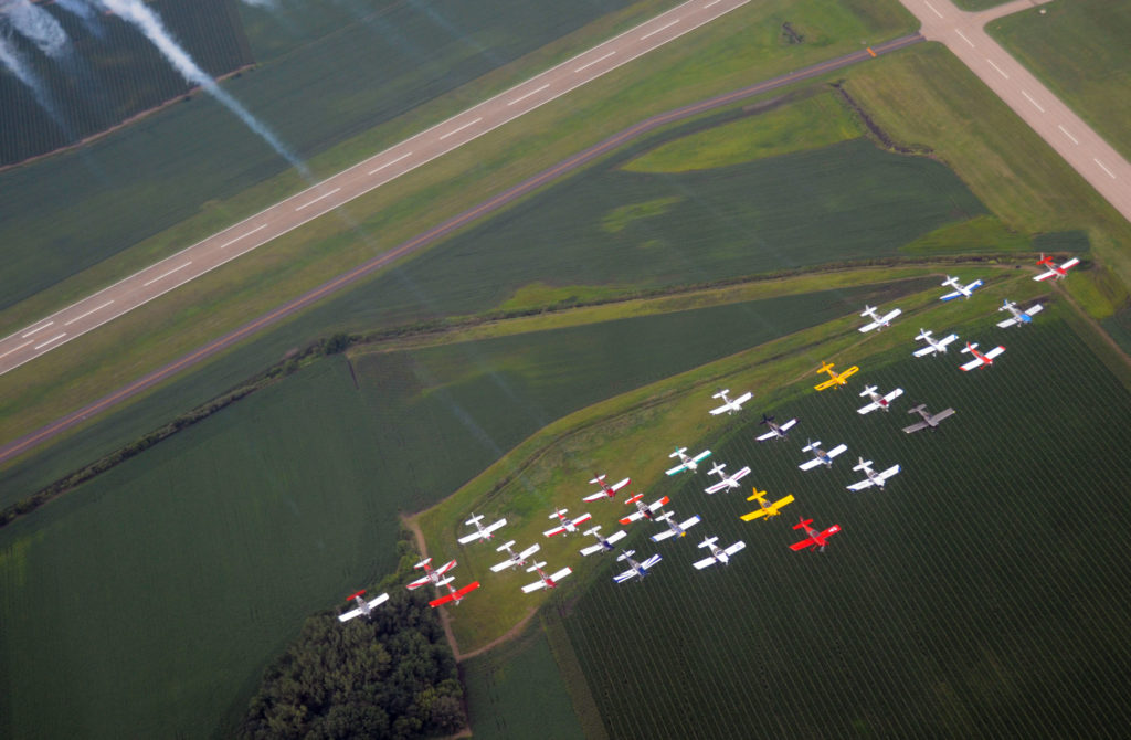 Formation flying over the countryside. 