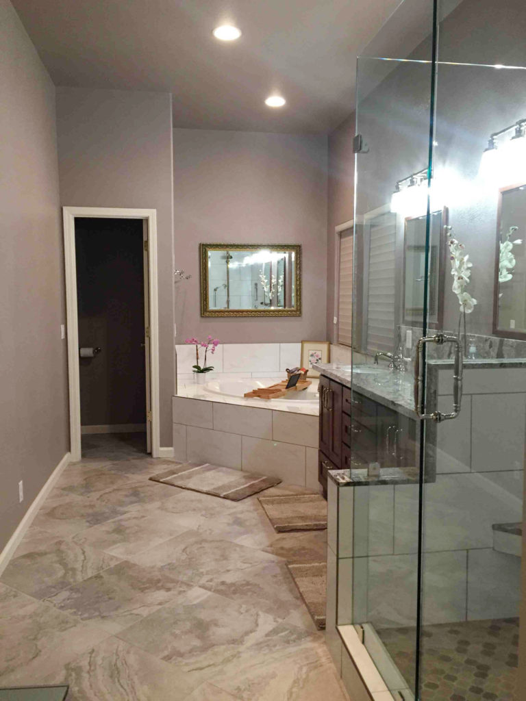 grey white master bathroom remodel