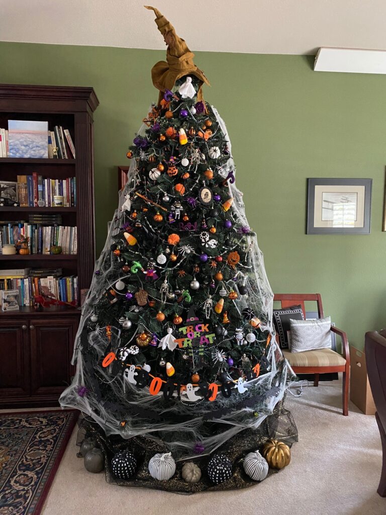Christmas tree decorated for Halloween