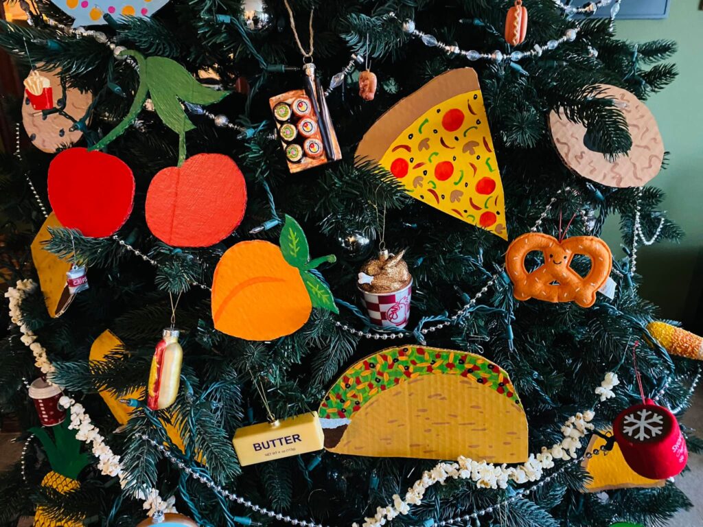 Christmas tree with food decorations
